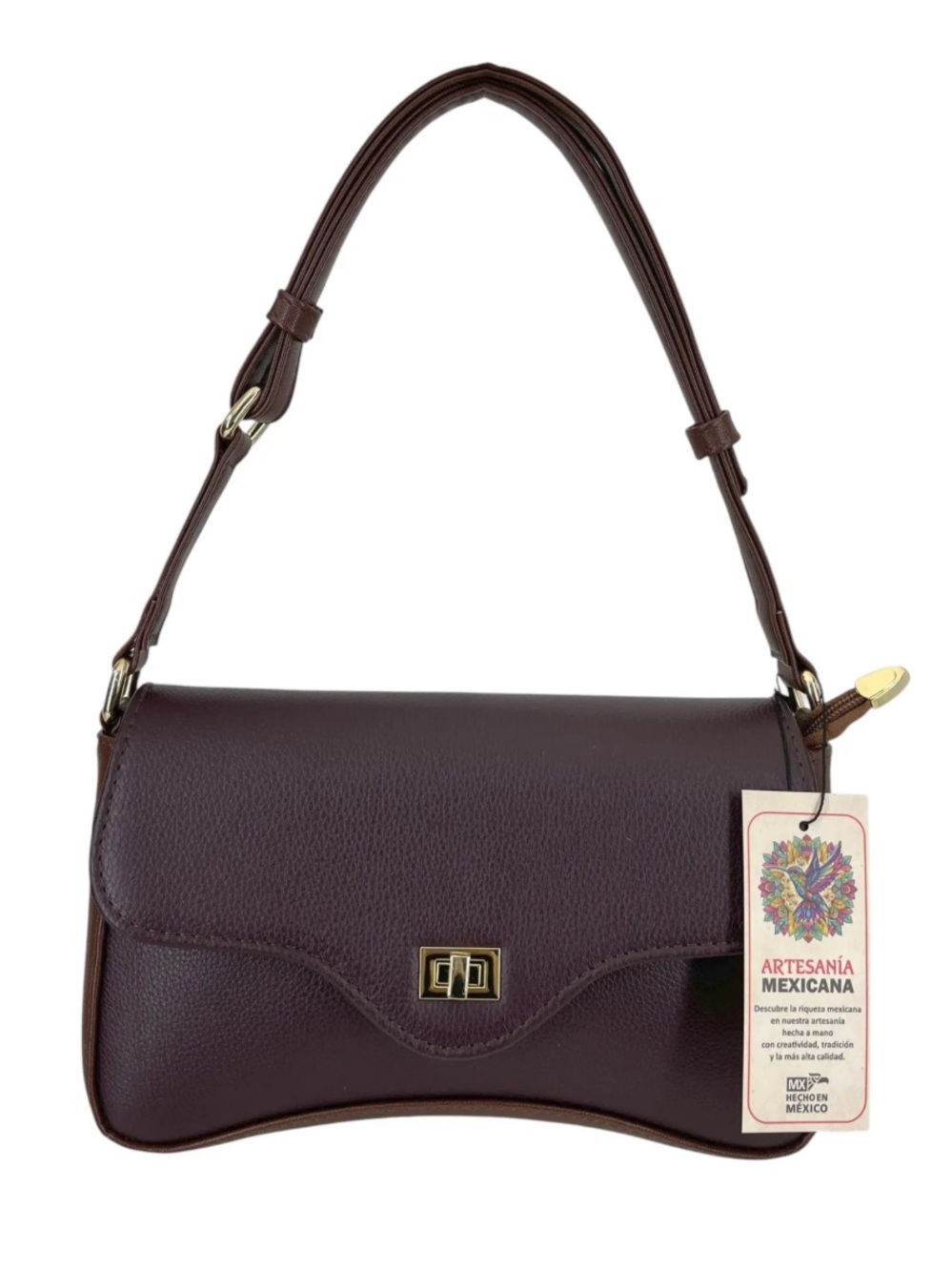 MEXICANA Deep Wine/Brown Leather Shoulder Bag with Gold Hardware